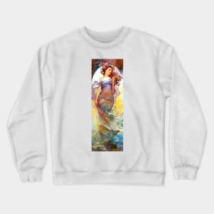 Watercolor Beauty, Vintage, Mucha, Gilded Age, Art Nouveau Crewneck Sweatshirt
